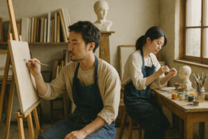 アトリエでの二人