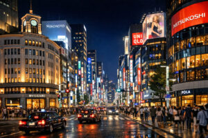 銀座の夜の街の風景写真
