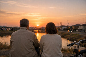 落ち着いた夫婦の後ろ姿
